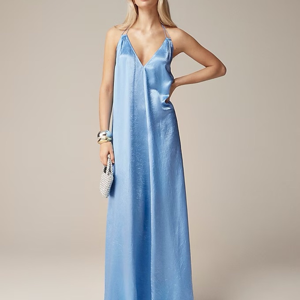 J. Crew Sky Blue Satin Backless Dress